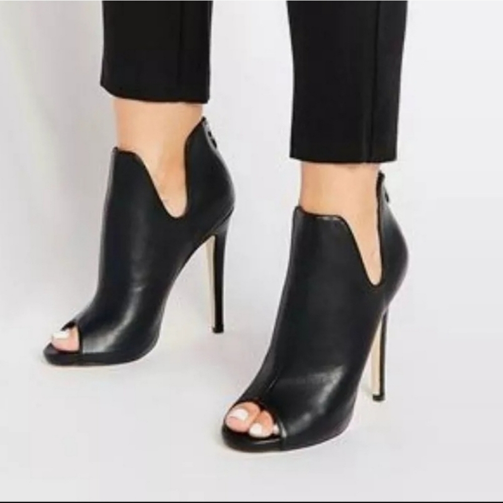 Black Open Toe Heeled Ankle Boots